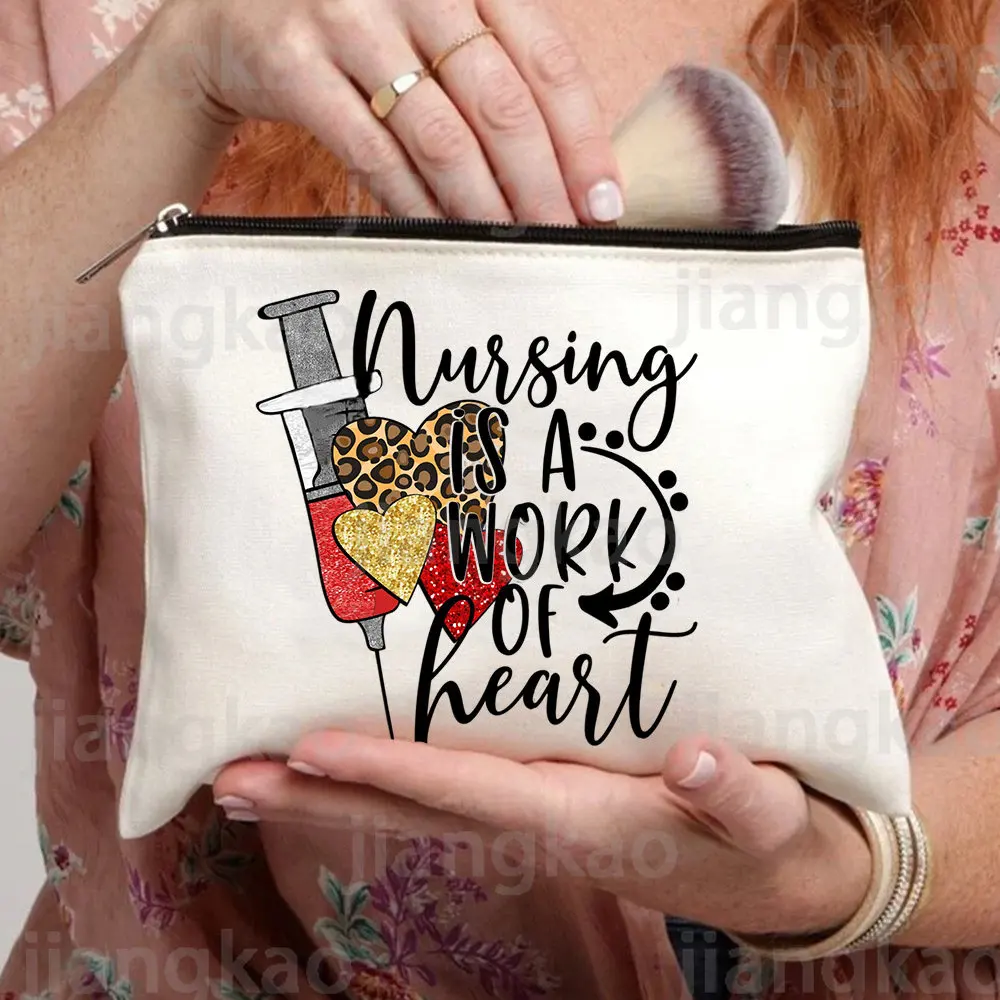 

Nursing Is A Work of Heart Print Makeup Bag Women Cosmetic Case Travel Toiletries Organizer Female Wash Storage Pouch Nurse Gift