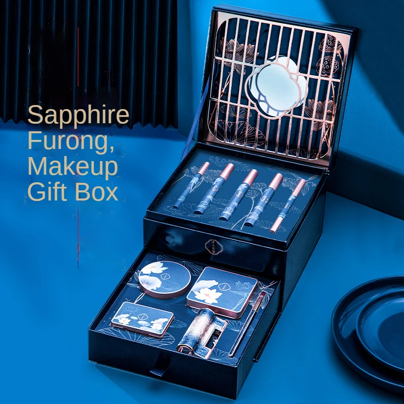 10pcs/set Chinese Style Jade Hibiscus Make Up Gift Box Ten-piece Birthday Gift Carved Lipstick Makeup Set For Makeup Cosmetics