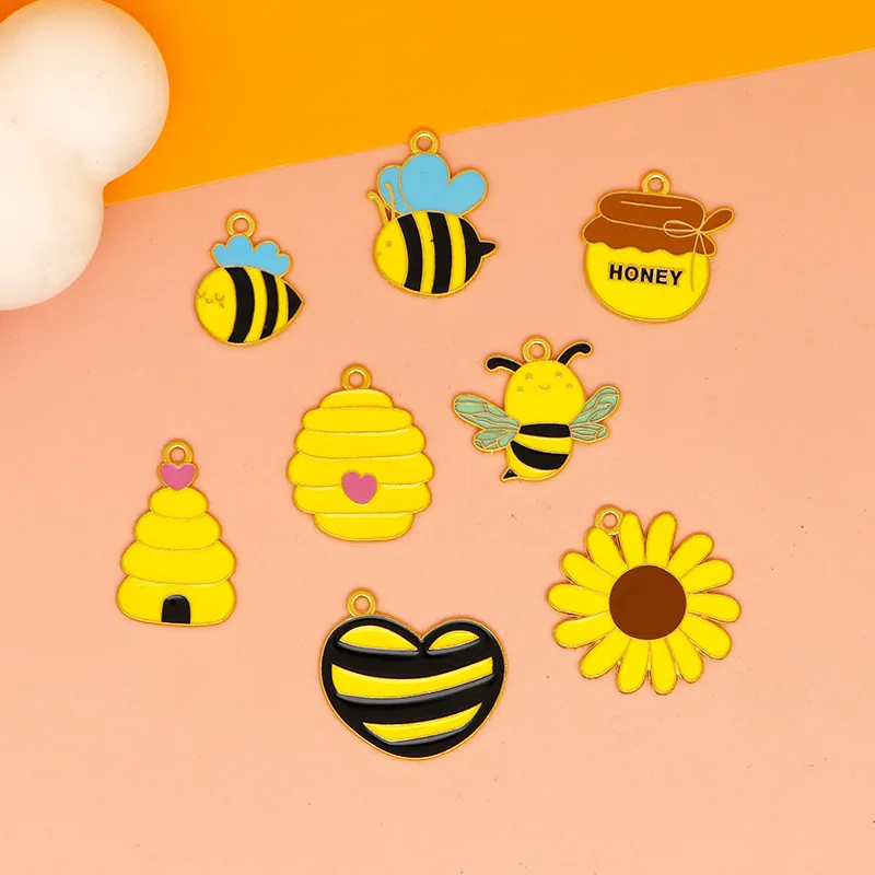 Bee Enamel Charms Honeybee Beehive Sunflower Gnome Pendants DIY Jewelry Supplies for Craft Lovers & Garden Enthusiasts