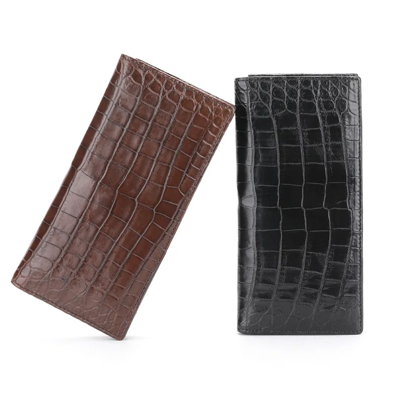 Nieuwe Echt Krokodillenleer Bil-Fold Portemonnee Mannen Aligator Buik Leer Lange Purse Wallet Mens Purse Lederen Mannen hand Tas