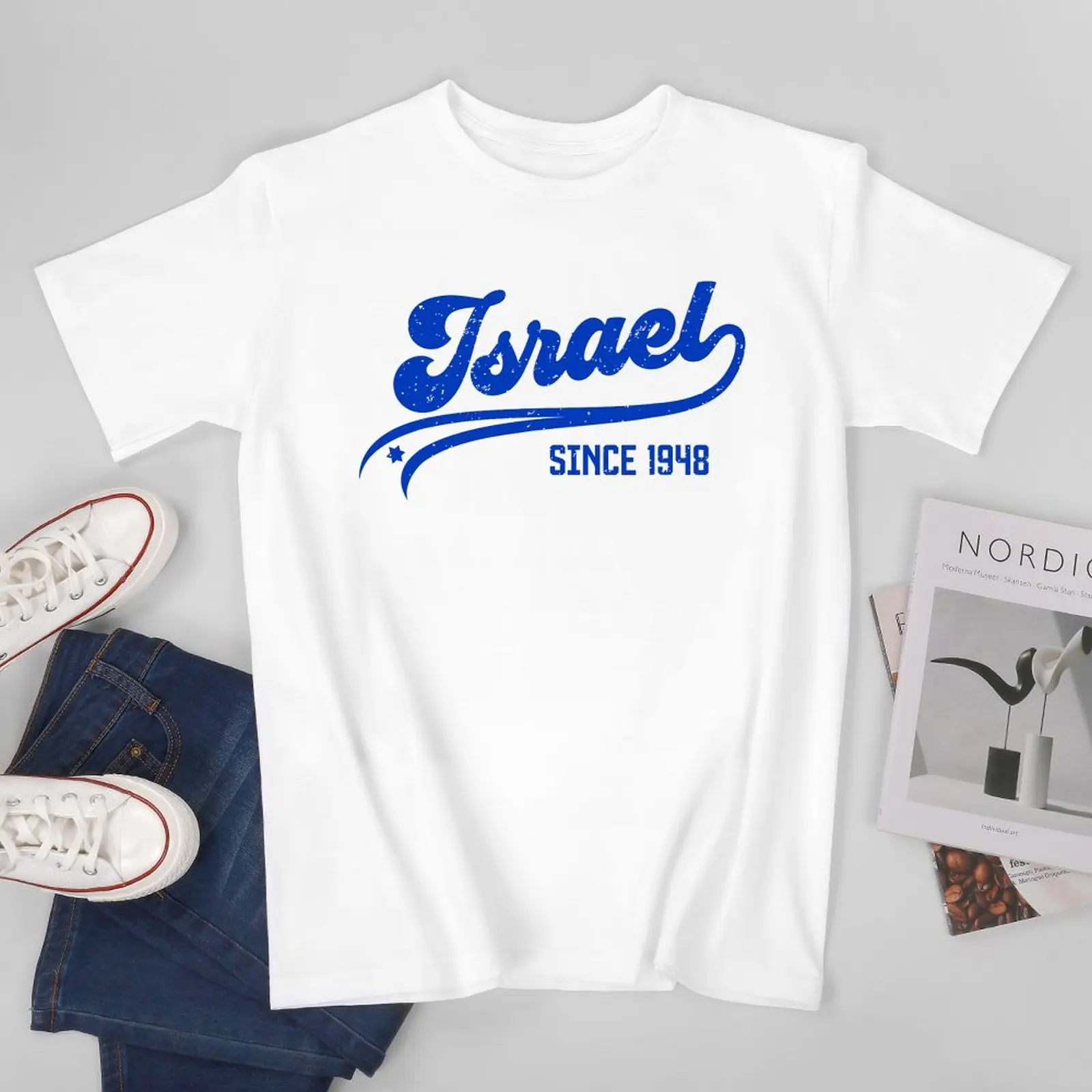 Unisex Men Israel Since 1948 Retro Israeli Flag Tshirt Tees T Shirts Women Boys 100% Cotton T-Shirt