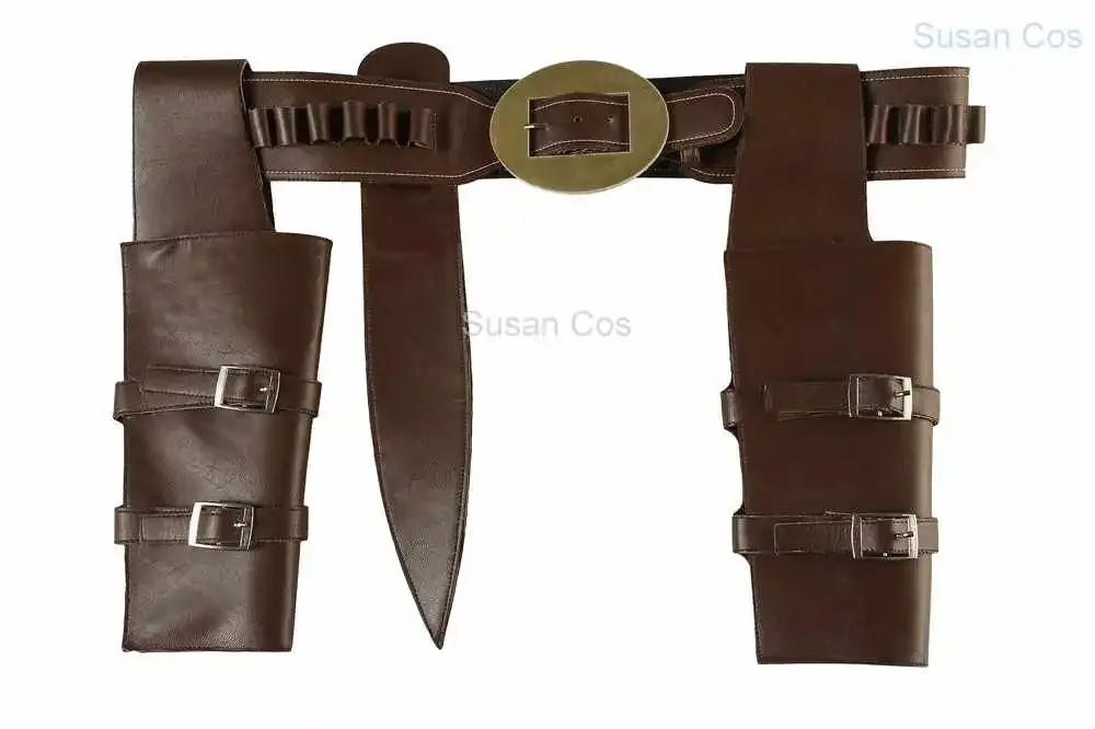 Arthur Morgan Cosplay Accessories Utility Belt With Bags Game RDR2 Same Style Jacket Western Denim Brown Jacket Blue Shirt Hat