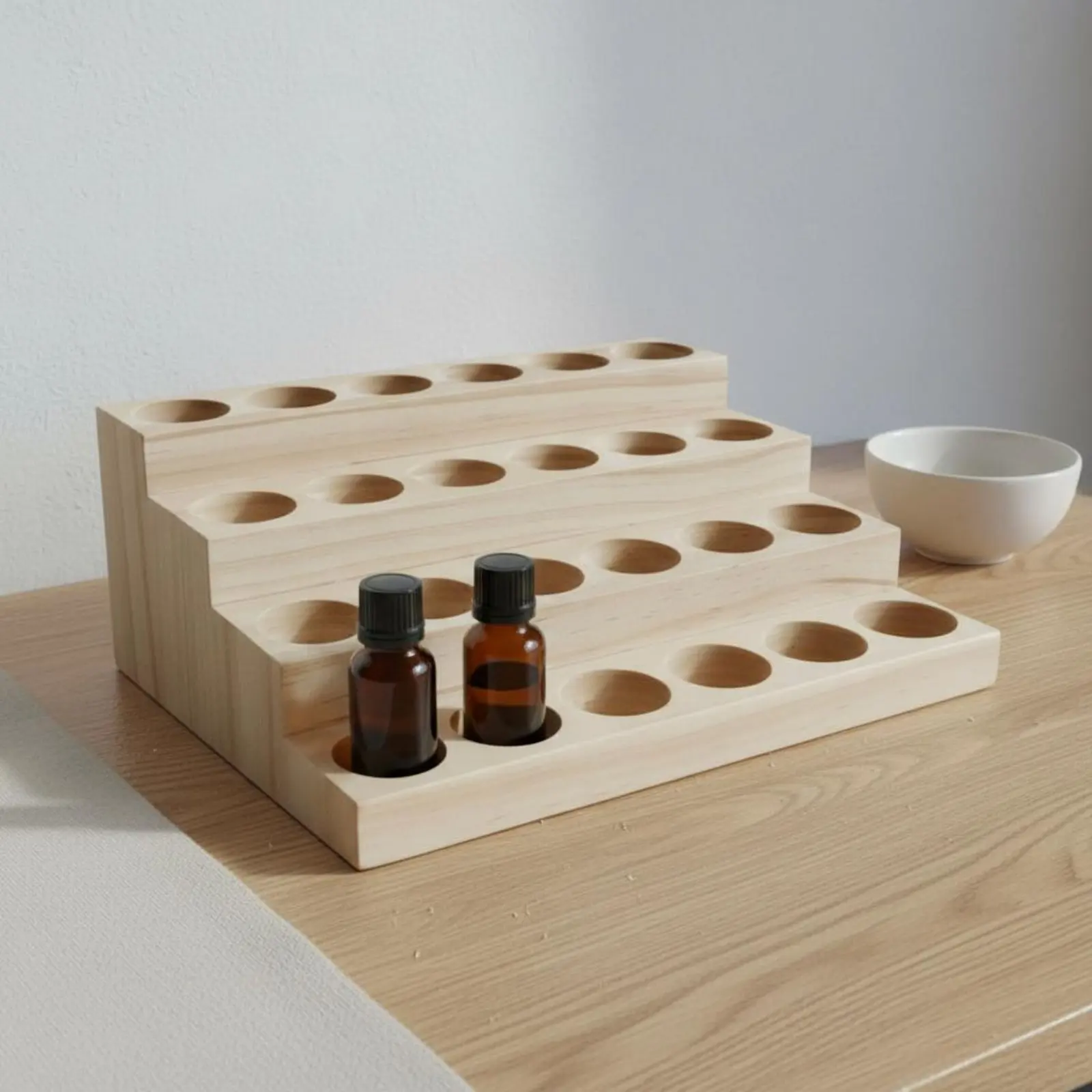 Essential Oil Display Stand Handmade 4 Tier Essential Oil Shelf Wooden Bottle Organizer Tabletop Home Storage No Tools Needed view 3