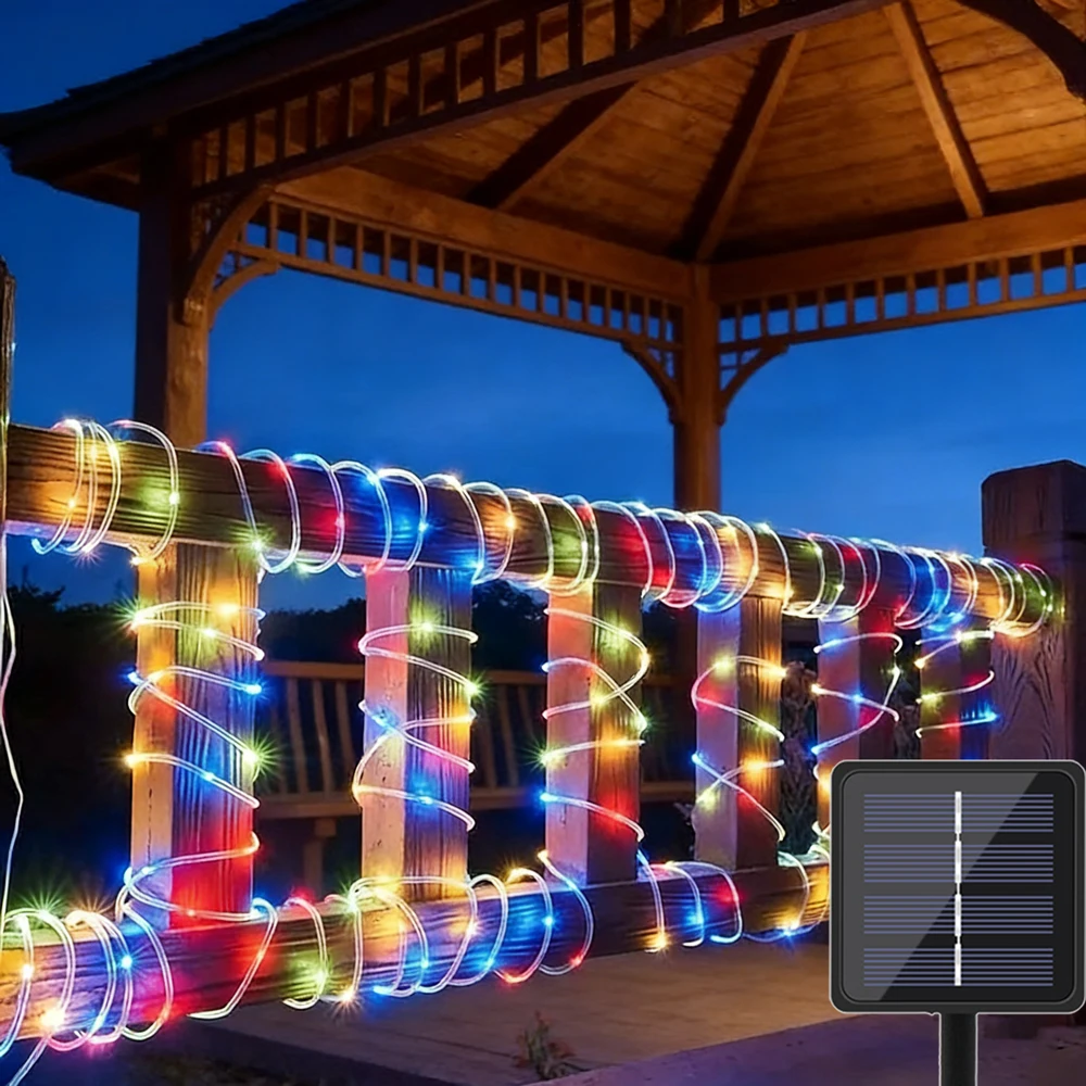 LED Solar String Lights Garden Waterproof Tube Rope Lamp Garland Fairy Lights for Outdoor Holiday Home Wedding Decoration