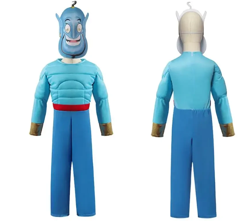 Male Kids Boys Aladdin Prince Cosplay Masquerade Children\'s Role-playing Prince Costume Blue Indian Arabian Muscle Costume
