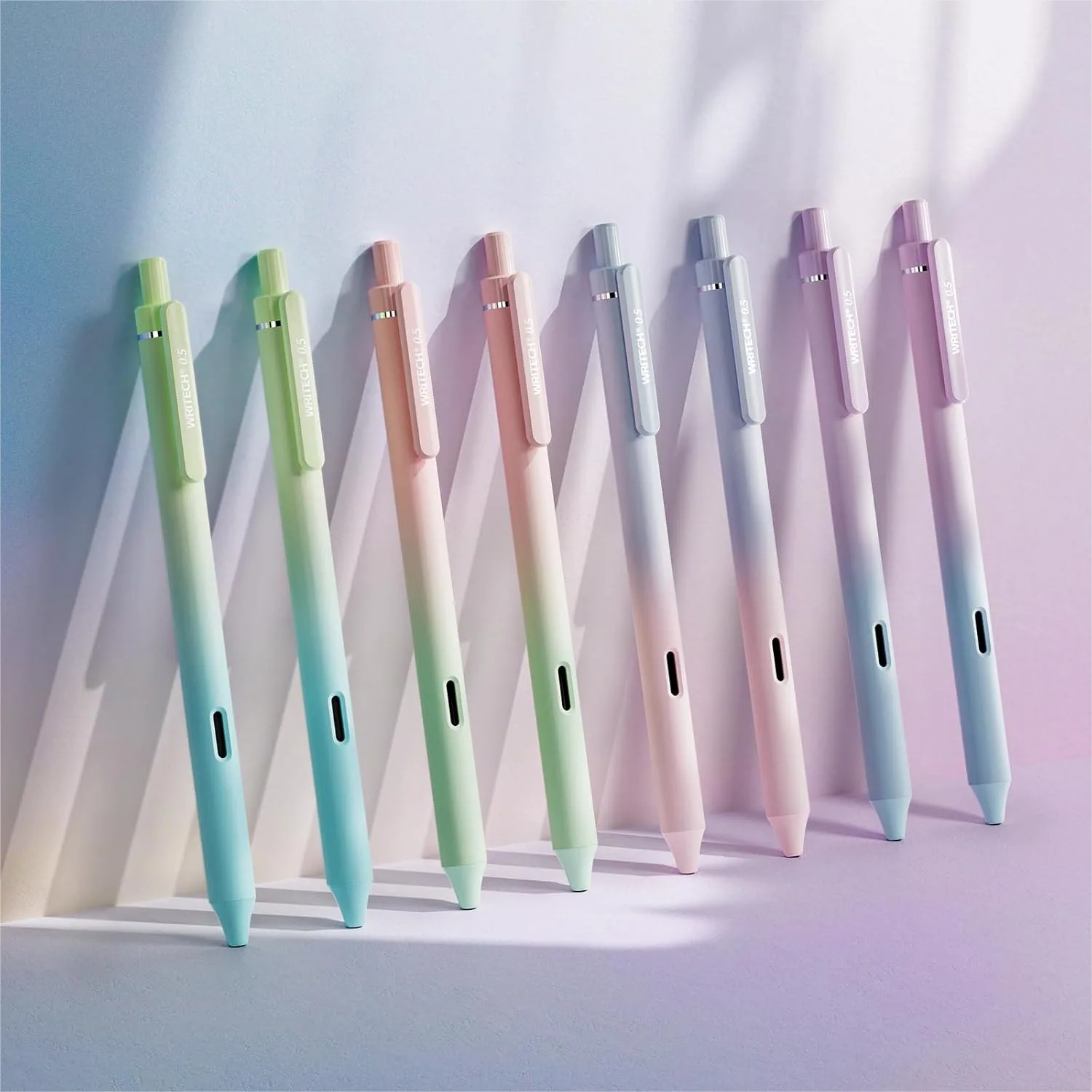 

Retractable Gel Ink Pens 8ct Black Ink 0.5mm Fine Point with Gradient Barrel for Journaling Note Taking No Bleed
