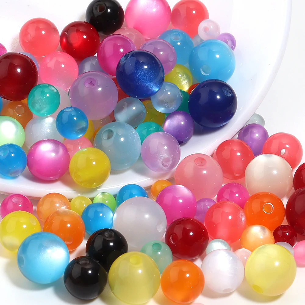 10-100 teile/los Katzenauge Harz Perlen Mix Farben Runde Lose Perlen Für Schmuck Machen DIY Halskette Schlüsselbund zubehör