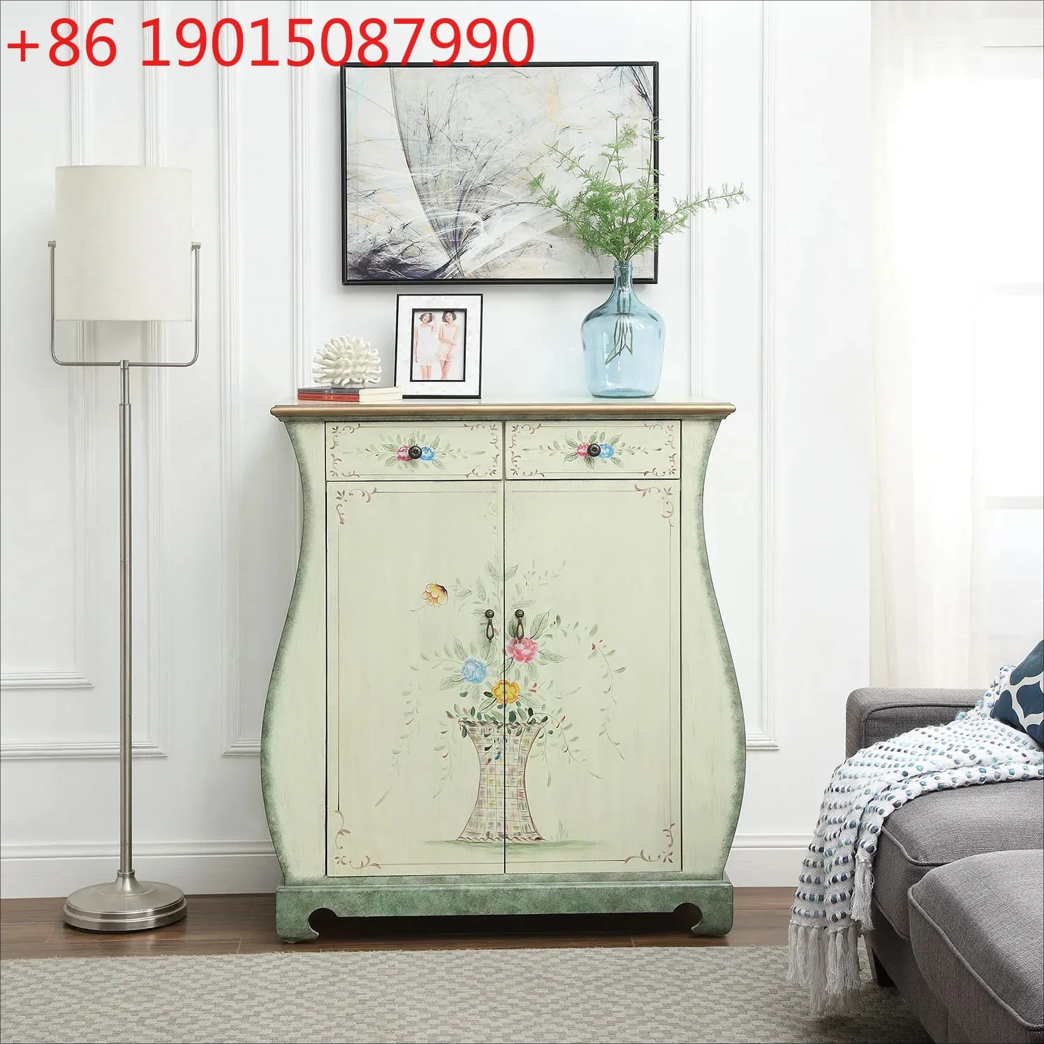 American painted vase cabinet Mediterranean solid wood retro drawer bedroom storage storage seven chest cabinet