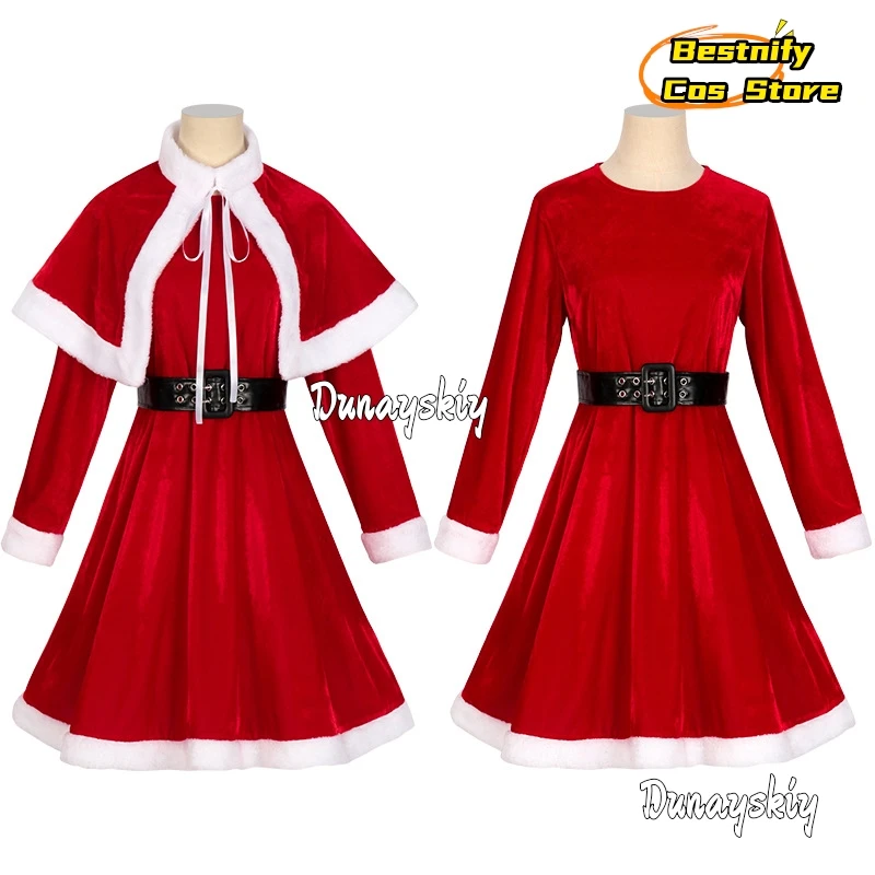 S-2XL Christmas Cosplay Costume New Year COS Clothing Christmas Dress up Xmas Red Velvet Women's Skirt Complete Set Uniformed