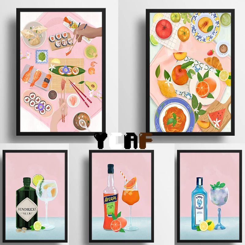 Food and Drink Wine Kitchen Wall Art Poster Canvas Prints Brunch Wall Decoration Dining Room Kitchen Decoration Aesthetic Decor