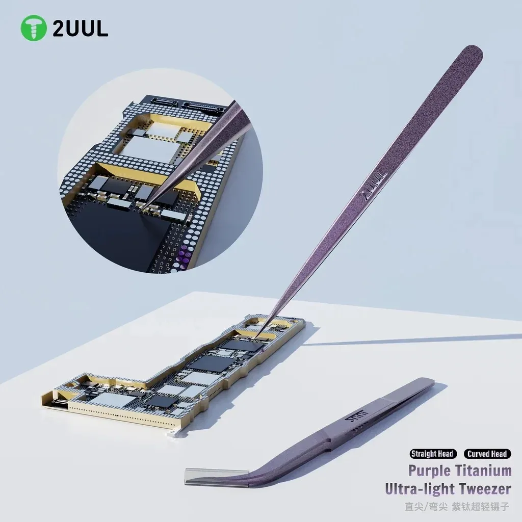2UUL Ti21 Ti22 Purple Ultralight Titanium Alloy Tweezers High‑Precision for Phone Motherboard IC Chip Repair Clamping Tools