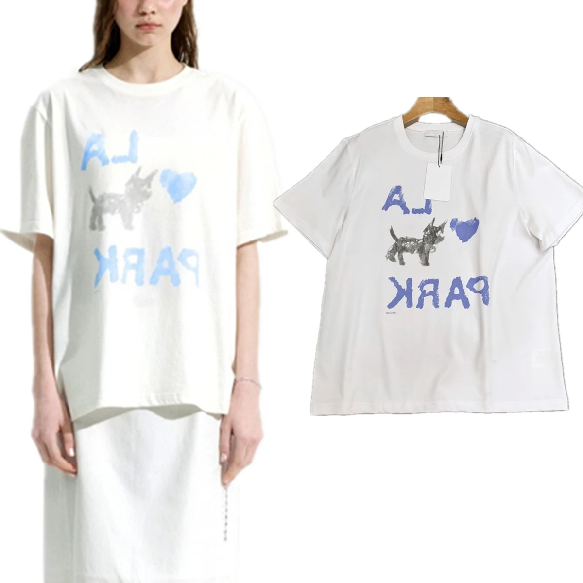 

Maxdutti 2026 Minimalist Dog Print Short Sleeved T-shirt For Women Loose And Casual Pure Cotton Top T-shirt Woman Clothes Female