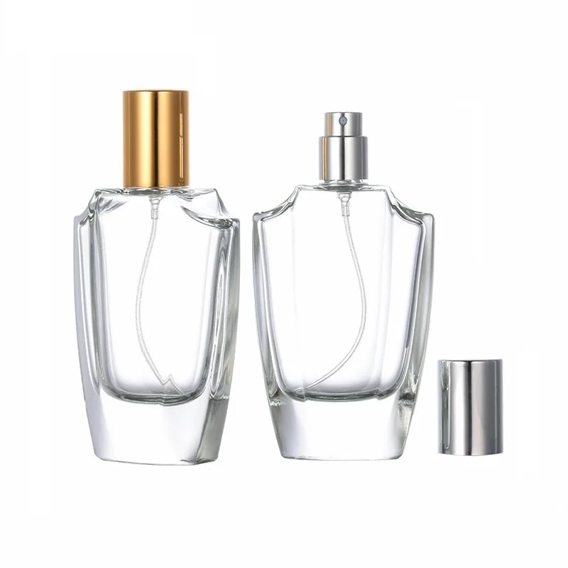 

8Pcs Clear Perfume Glass Bottle 50ML Empty Packing Container Gold Silver Cover Spary Press Pump Portable Packaging Cosmetic