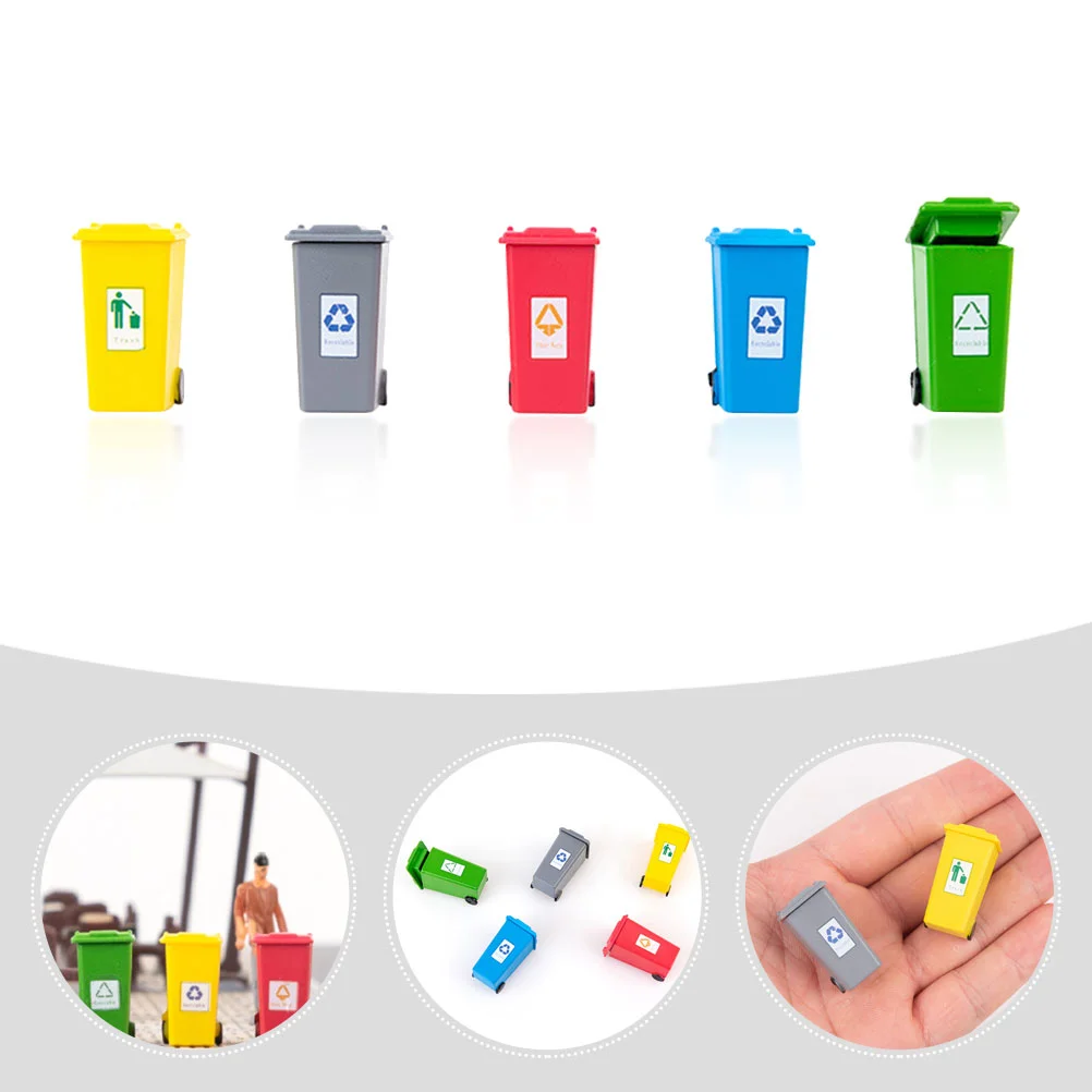 

5 Pcs Mini Trash Can House Decoration Sand Table Garbage Apartment Shape Abs Miniature Street Litter Bin Model