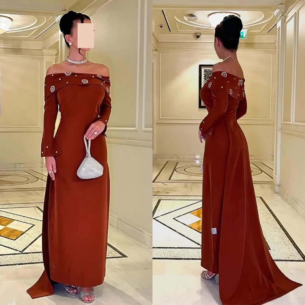

High Quality Customized Ankle Length Sweep Train Red Beaded Three Quarter Vestidos Elegantes Para Mujer Robes De Soirée فستان