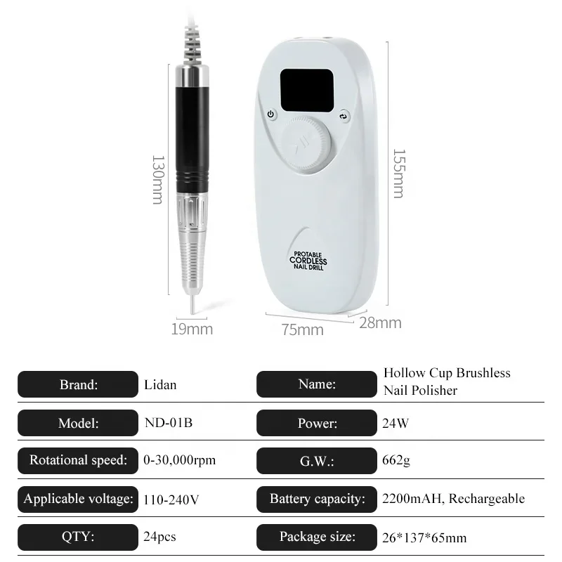 Professional Nail Drill Machine Kit 30000RPM Rechargeable Portable Electric Nail File for Manicure Acrylic Gel Nails