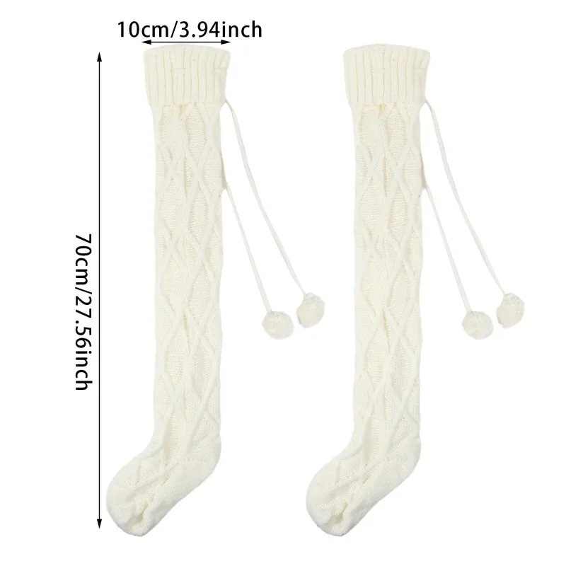 Autumn And Winter Warm Tight Socks Sexy Solid Over Knee Socks Knitted Bow Decoration Women's Casual Home Thick Socks