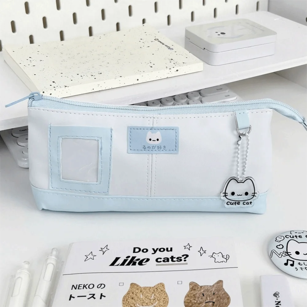 Kawaii PU Leather Pencil Case Large Capacity with Photo Window Pencil Pouch Stationery Organizer School Office Supplies