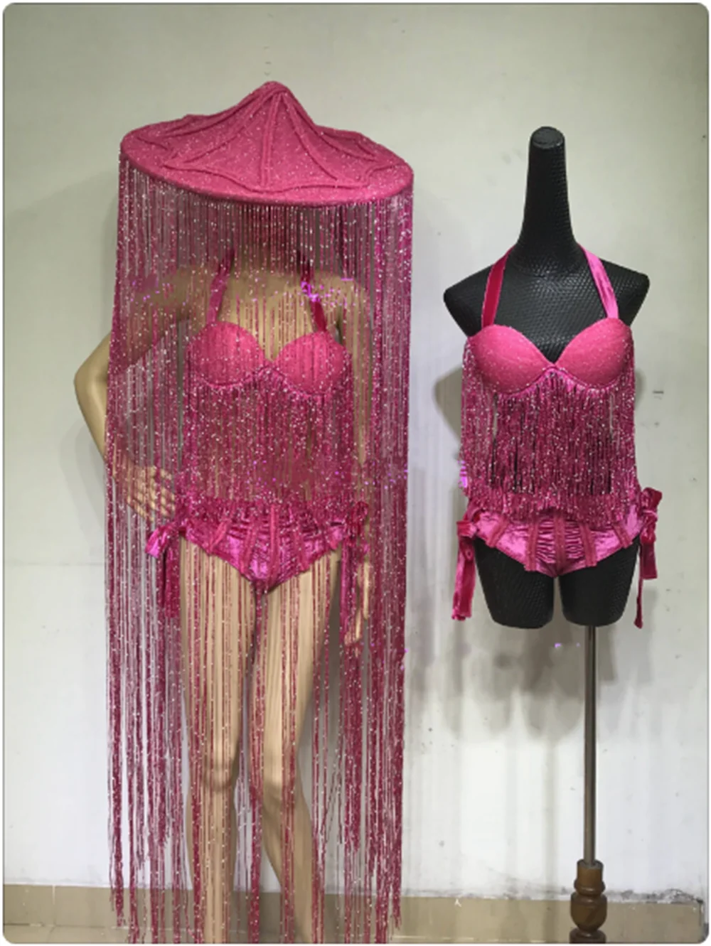 New Tassel Hat Stage Costume Nightclub Singer Dancer Performance Rave Clothes Female Fringe Biniki Gogo Jazz Dancing Wear ﻿