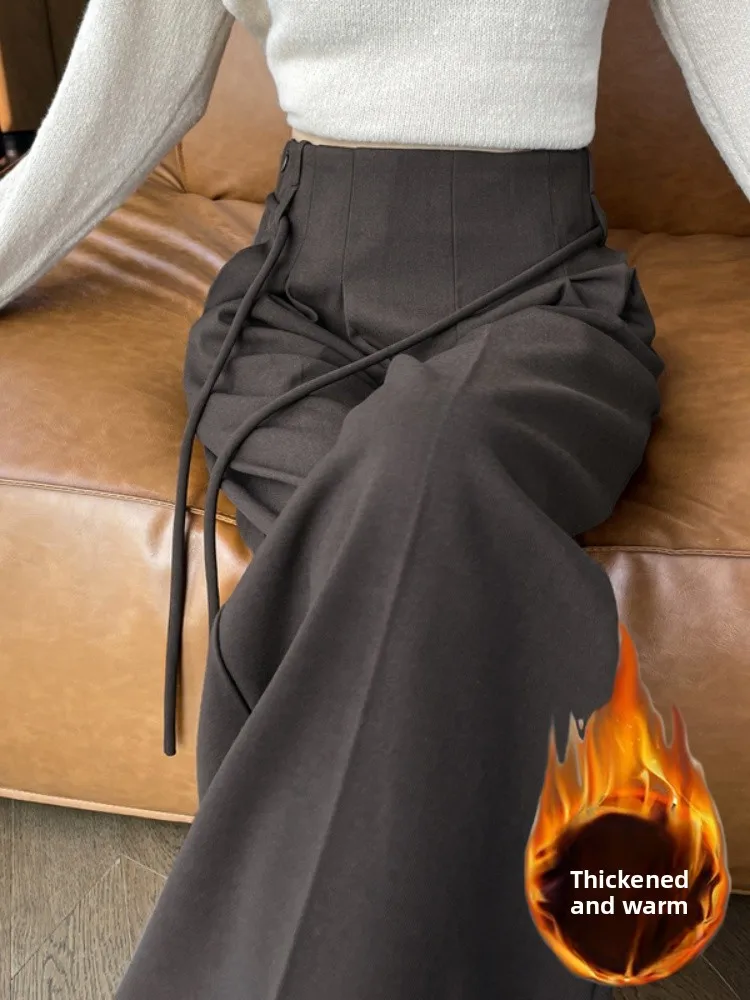 Pantalones de traje ay para mujer, pantalones informales de pierna ancha y cintura alta hasta el suelo, pantalones sueltos Dra, corte recto coreano Sle