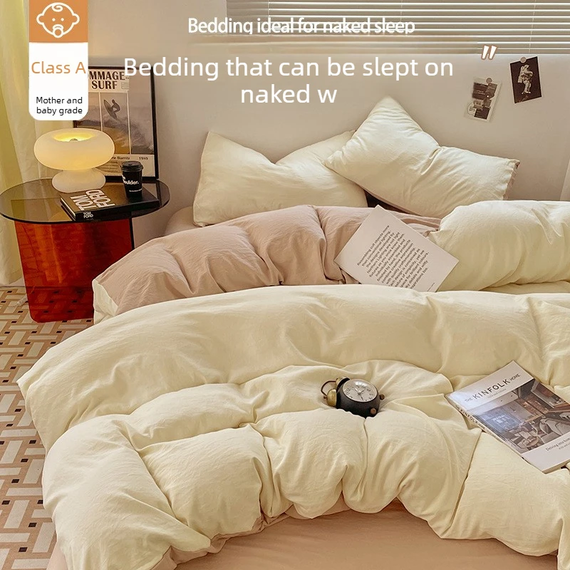 

Maternal Infant Grade A Four Piece Bedding Washed Cotton Bed Sheet Quilt Cover Student Dormitory Skin Contact