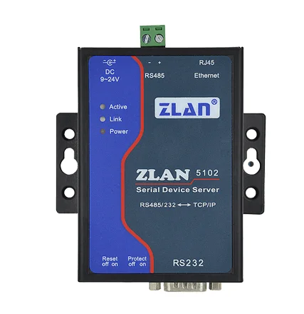 ZLAN5102 serial device server is an industrial converter for RS232/485 and TCP/IP protocol