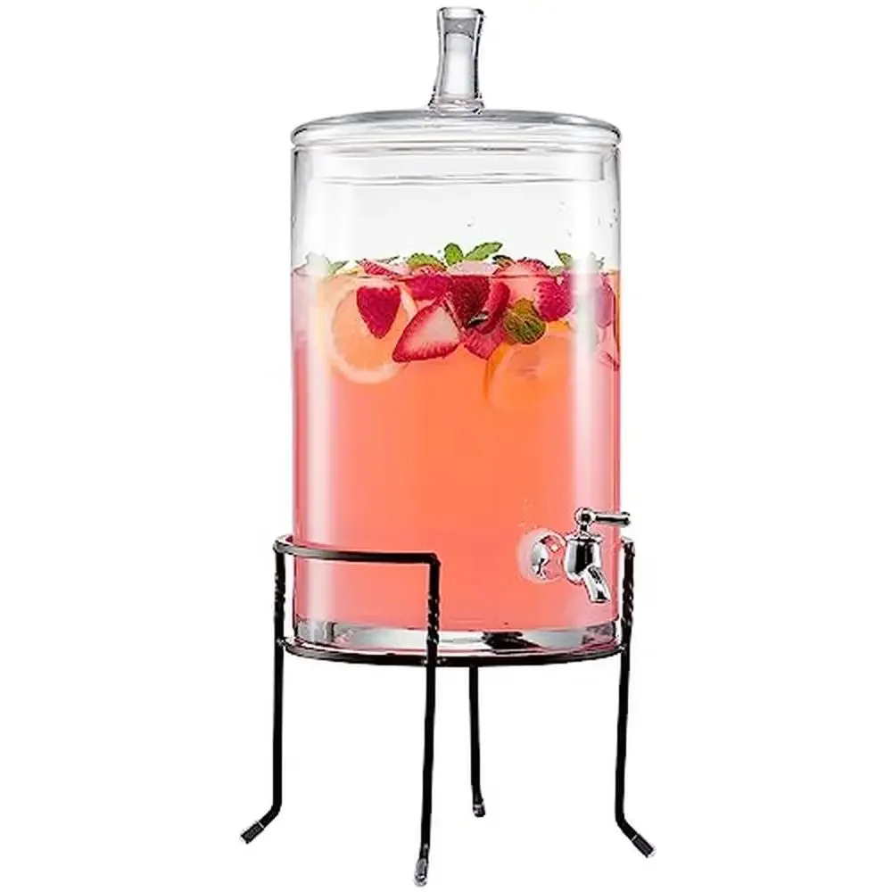 2.5 Gallon Glass Beverage Dispenser with Spout Stand Leak-Proof Lid Non-Drip Chilled Drink Container Parties Weddings BBQs