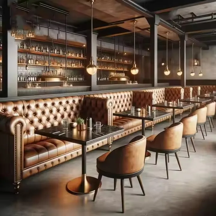 Luxury Modern Bar Bistro Restaurant Custom Sofa Pavilion Seat Pull Button Bench Commercial Furniture Set