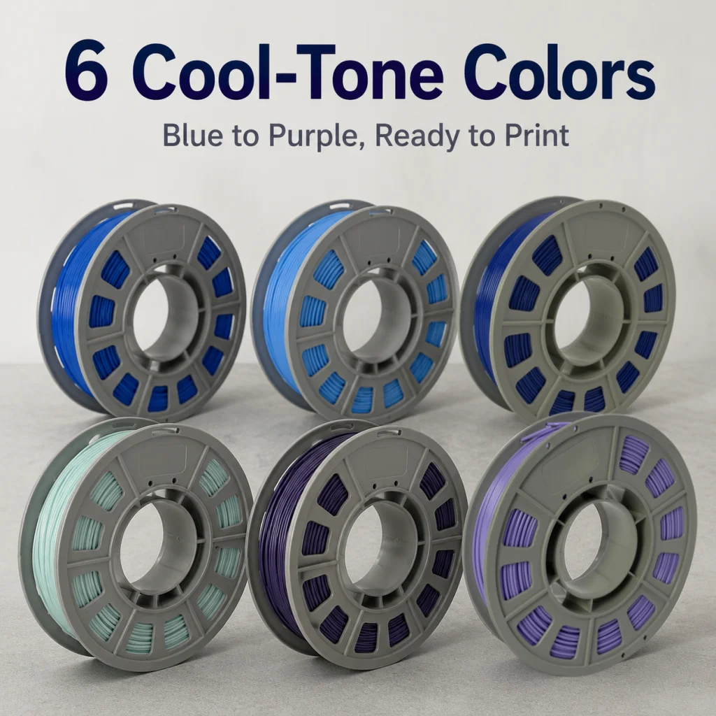 PETG 3D Printer Filament Blue Purple Shades 6 Pack 1.75mm 300g X 6 Spools Solid Color FDM 3D Printing Material