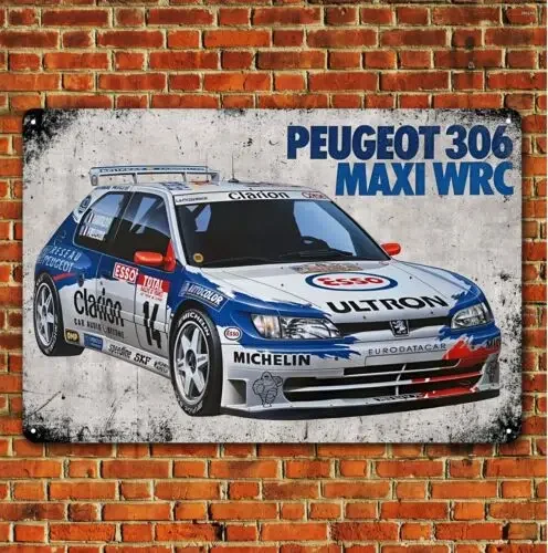306 Maxi Wrc Rennwagen-Metallposter – 20 x 30 cm (8 x 12 Zoll), Garagen-Blechschild aus Aluminium