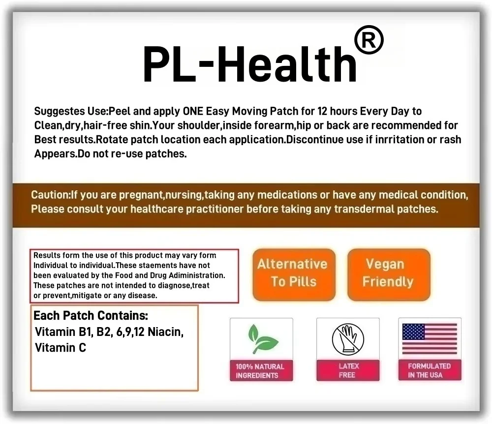30 Patches Vitamin B Complex Transdermal Patches Vitamin B1, B2, 6,9,12 Niacin, with Vitamin C - Support Brain Health, Energy