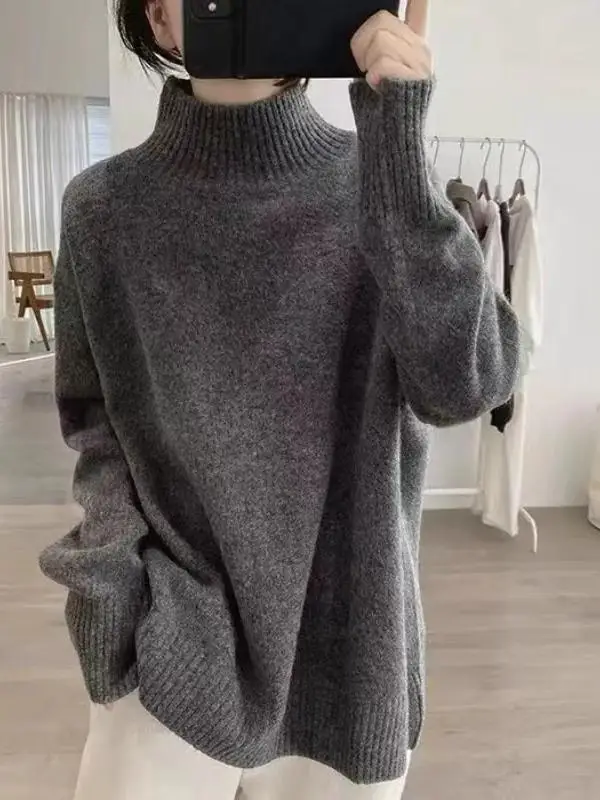 

Soft Cozy Women's f High Collar Sweater Loose Fit Autumn Winter New Sle Inner Wear Slimming Base Layer Lazy Outerwear Top