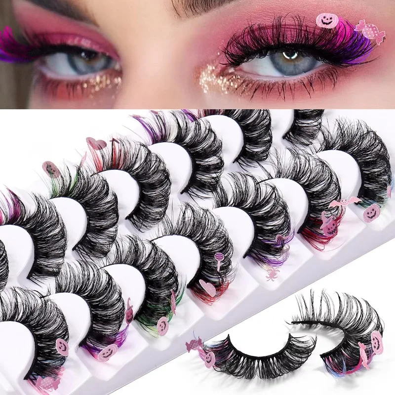 

Halloween Colored False Eyelash 7 Pairs Fluffy Russian Fashion Soft Fake Lash Cute Extension Strip Thick Eyelashes Stage Makeup