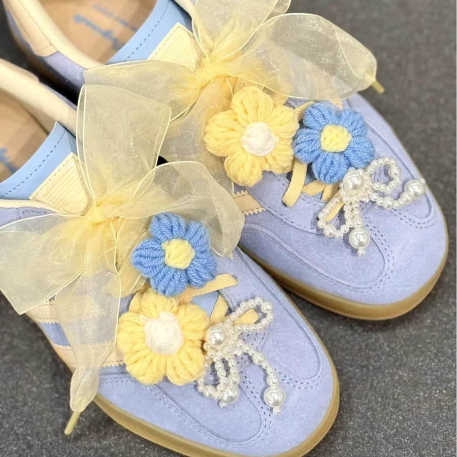Organza Shoelaces Combine Flat Laces Knitted Flower Laces Buckles DIY Decorat DE Training Shoes Sneakers Shoes Chiffon Laces