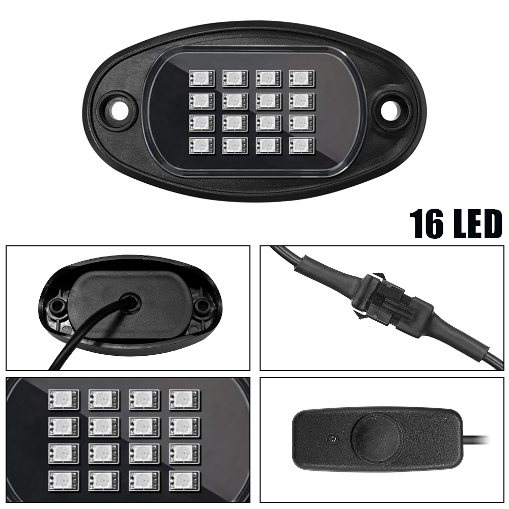 LEEPEE Music Sync Bluetooth APP Control 4/6/8 In 1 RGB LED Rock Lights Car Chassis Light Undergolw for Jeep Off-Road Truck Boat