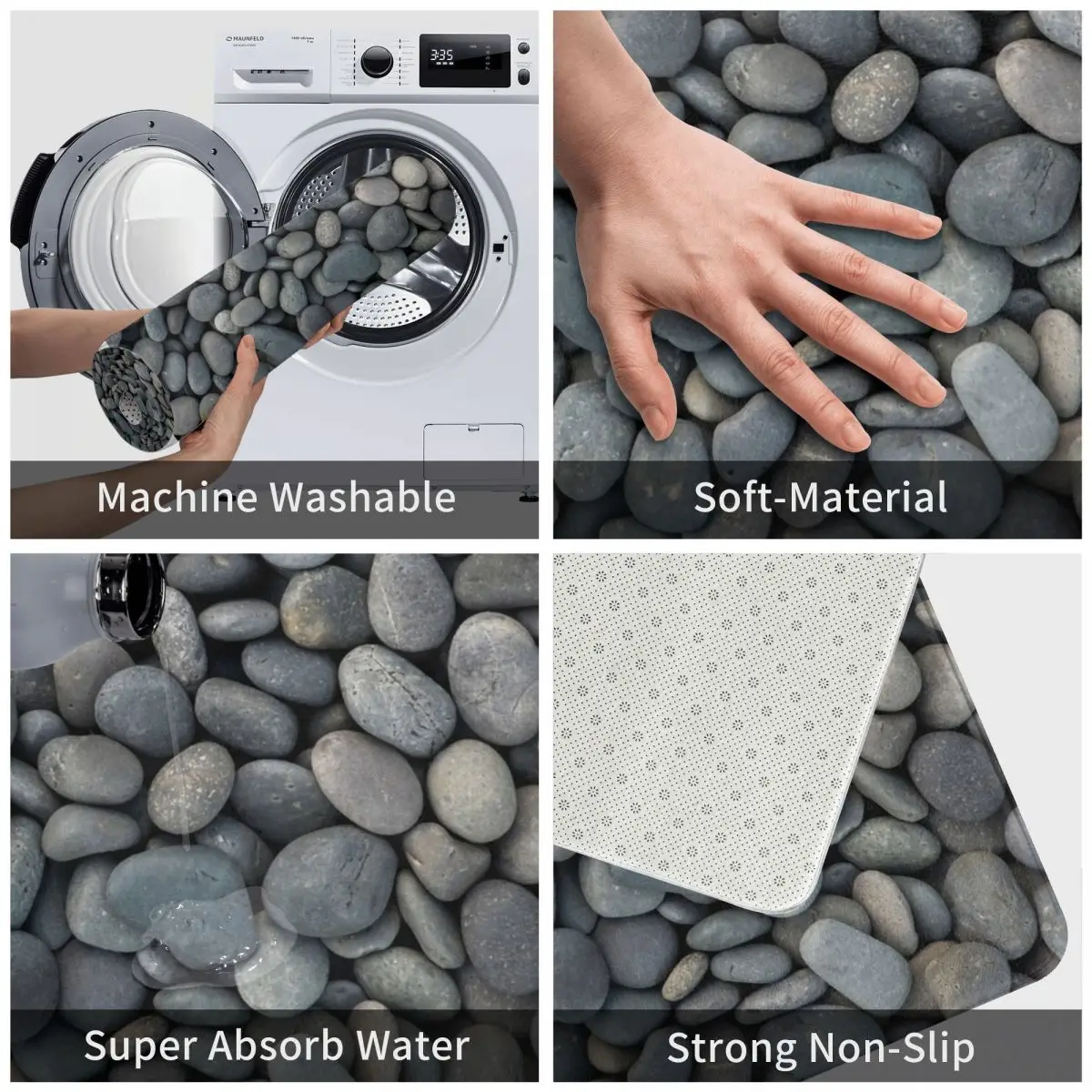 Gray River Stone Pebbles River Rock Doormat Non-slip Absorbent Bathroom Floor Mats Home Entrance Rugs Kitchen Carpet Footpad
