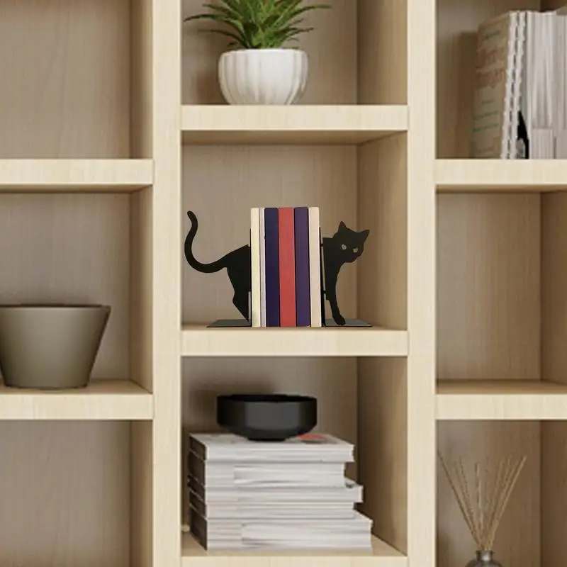 Imagem -03 - Cute Cat Metal Bookends Book Holders para Prateleiras Book Ends Quarto Biblioteca Escritório Escola Desktop Organizer Presente