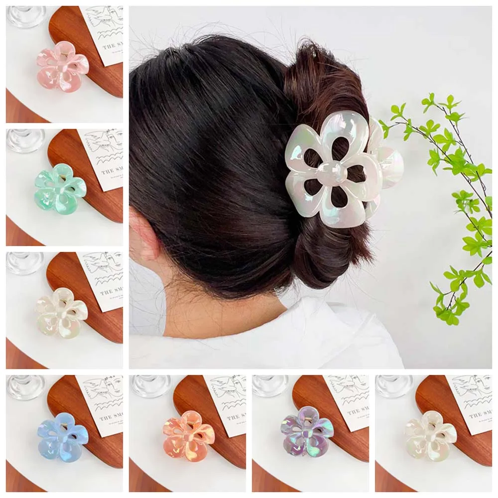 Sweet Aurora Flower Hair Claw Korean Style Laser Hollow Shark Clip Headdress Frangipani Hair Clip Egg Flower Hair Clip Vacation