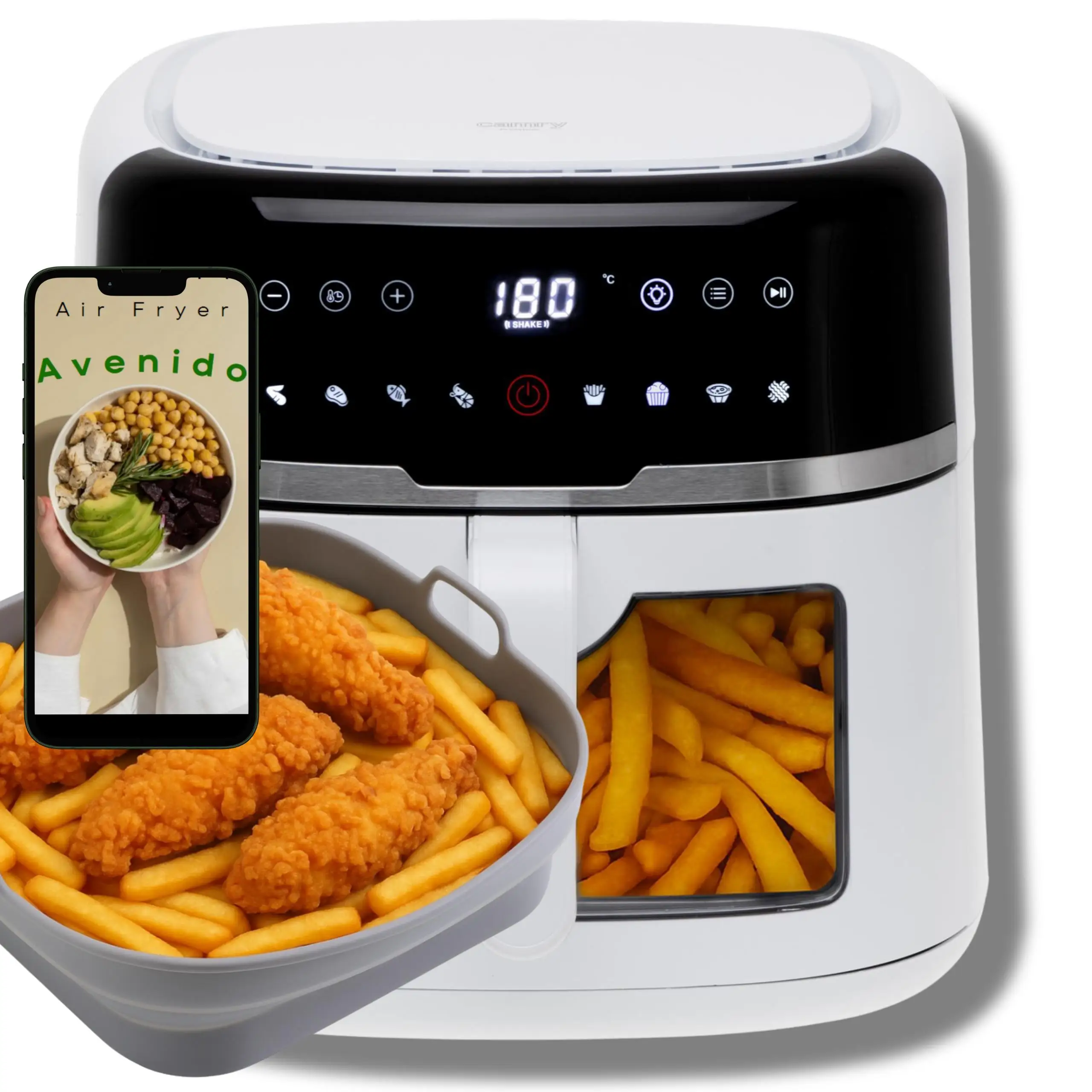 Luchtfriteuse Friteuse Gratis vet 8L Friteuse 2500W 9 programma's Temperatuurregeling 80-200 C Timer LED-display