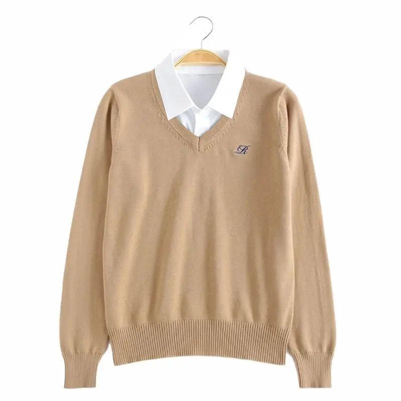 سترة أصلية اقتصادية من طراز Mid-JK بتصميم قطعتين وهمي، برقبة على شكل V وأكمام طويلة محبوكة، مستوحاة من الزي المدرسي للخريف وا...