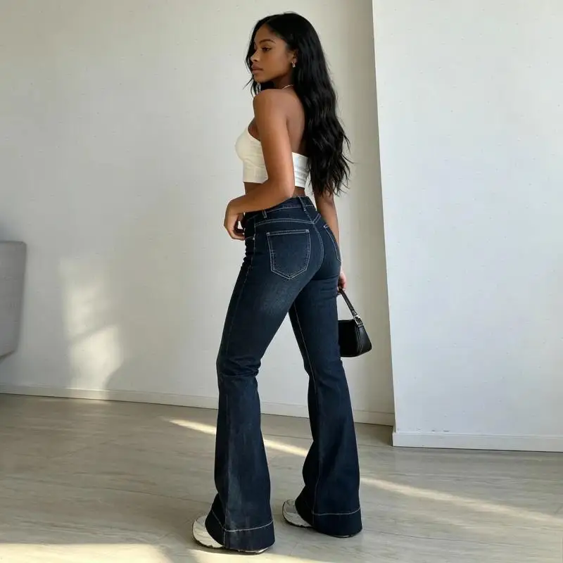 Bootcut Jeans Denim Pant Women High Street Full Length Vintage Washed Low Waist Trousers Y2k Streetwear Work Casual 2026 Summer