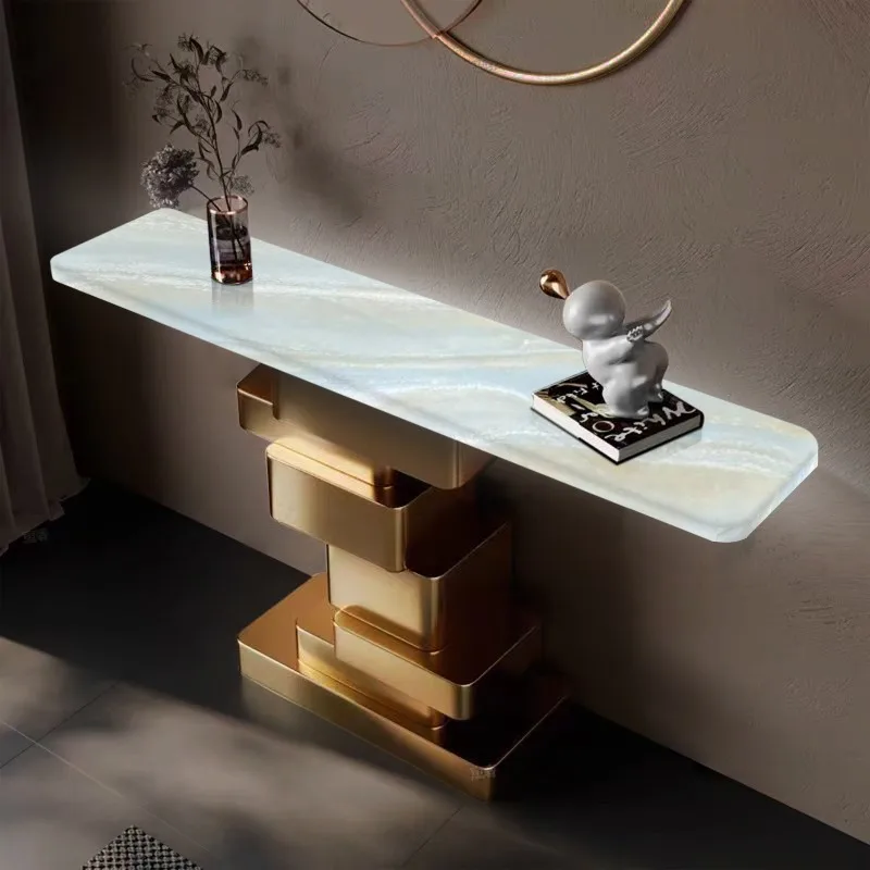 High-end luminous marble entrance table Modern simple light luxury living room corridor entry villa storage table