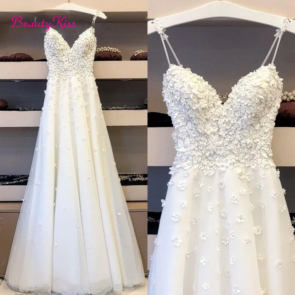 Vestido de novia largo con tirantes finos, prenda elegante con estampado de flores en 3D, longitud hasta el suelo, talla grande