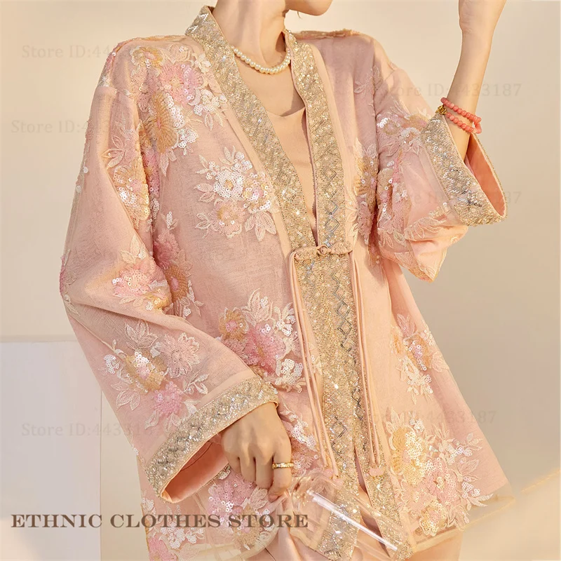 

Female Traditional Japanese Kimono Cardigan Yukata Haori New Chinese Style Jacket Bead Embroidery Sequin Hanfu Cardigan Coat