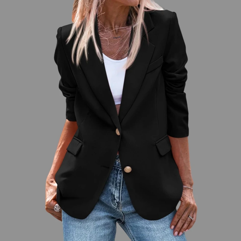 

Women's Blazer Jacket Business Suit Coat Lapel Long Sleeve Solid Button Casual Elegant Single-breasted Coat Trendy Slim Outwear