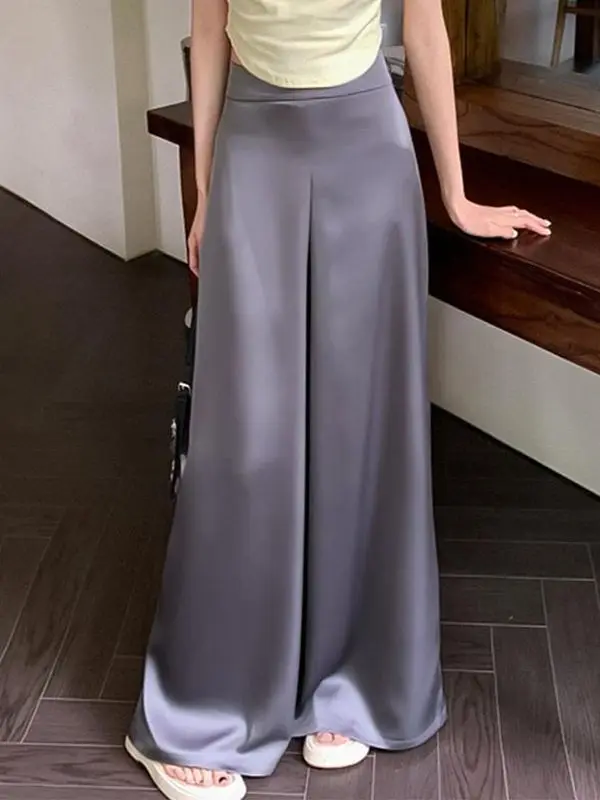 Fashion Satin White Wide Leg Pants Women's Spring Summer and Autumn New Styles High Waisted Straight Leg Pants Are Super Pants