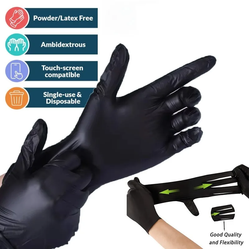 50/100PCS Disposable Black Nitrile Gloves for Household Use Latex Free Powder Free Cleaning Gloves Tattoo  Hairdressing Tools