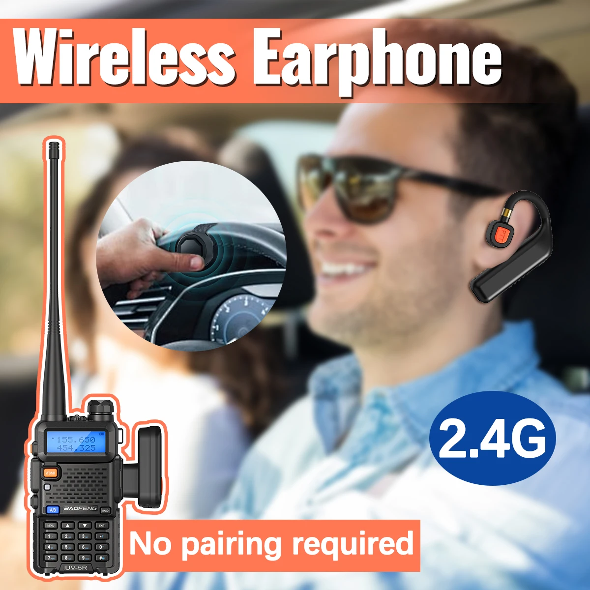ABBREE BT-E2 Walkie Talkie Headset 2.4G Plug and Play Noise Reduction for Baofeng Quansheng Kenwood 2 Pin Ham Radio