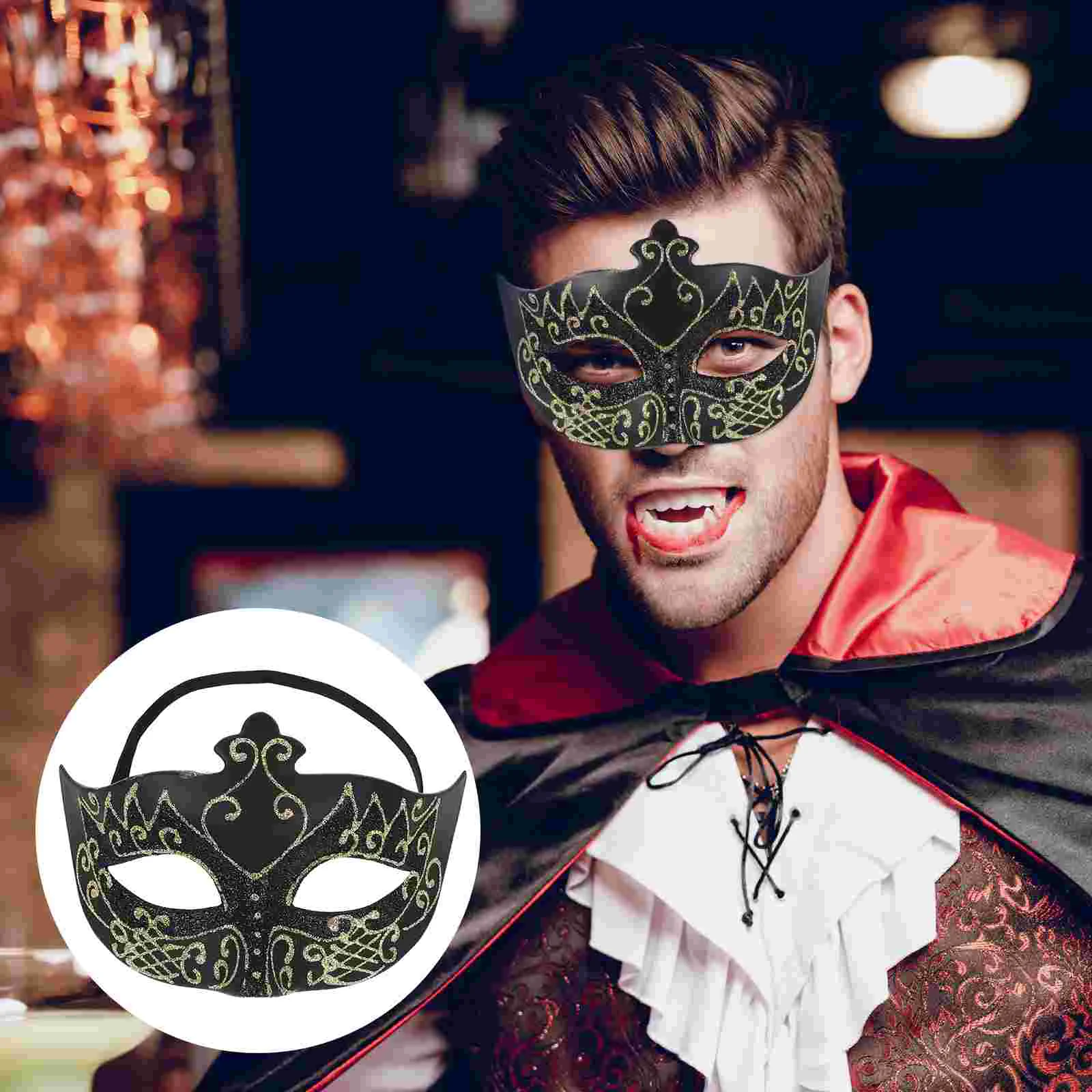 Men's Painted Mask Halloween Party Black Male Masquerade for Ball Cosplay Eye Fancy Dress Carnival