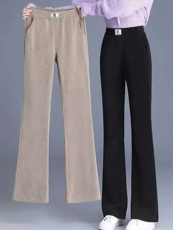 

Ультрамягкие флисовые брюки-клеш (микро-клеш) на осень-зиму, новые, укороченные (7/8), утепленные, прямые, повседневные, свободные, стройнящие